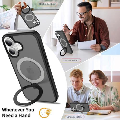 Image of Magnetic for iPhone 16 Plus Case, 6.7 inch, Compatible with MagSafe, Rugged Kickstand, Not-Yellowing Military-Grade Protection, Matte Black