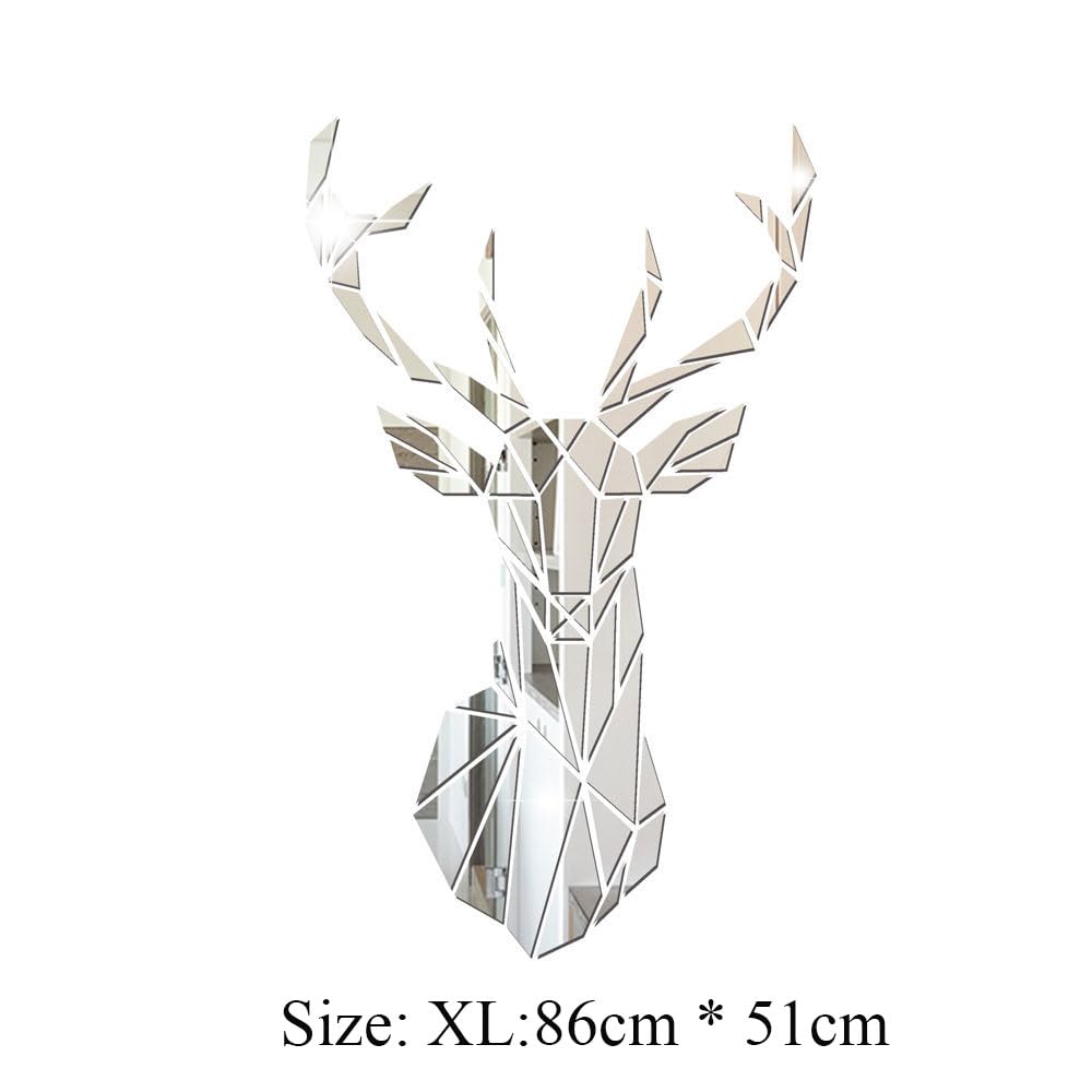 Hosoncovy Acrylic Cartoon Deer Head Mirror Wall Stickers Mirror Art DIY Home Decorative Dog and Cat Pet 3D Wall Art Decor for Home Living Room Bedroom Wall Decoration (Gold - Image 2