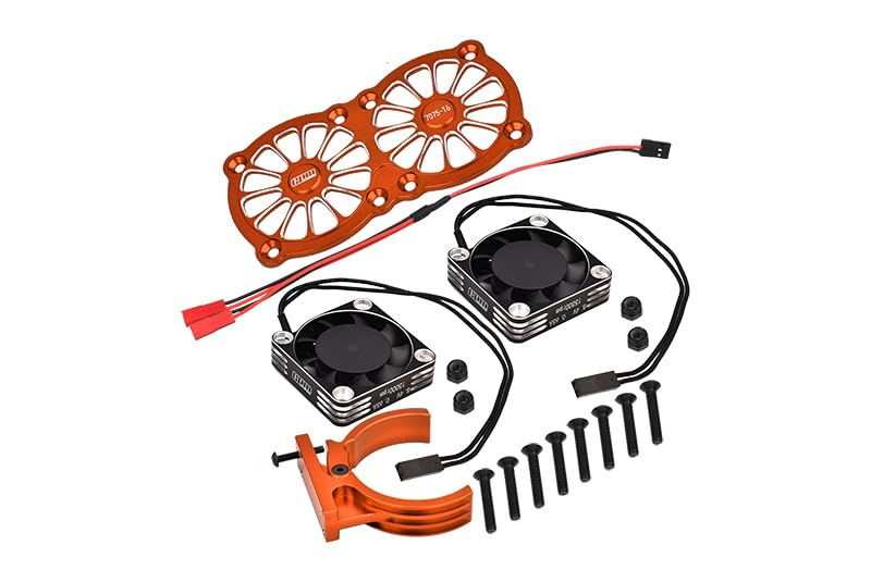 Aluminum 7075-T6 Motor Heatsink With Dual Metal Frame Waterproof Cooling Fan And Adjustable Mount For 1:5 Arrma KRATON 8S BLX/OUTCAST 8S BLX/Traxxas X MAXX 6S / X MAXX 8S / 1:7 XO-01 - Orange