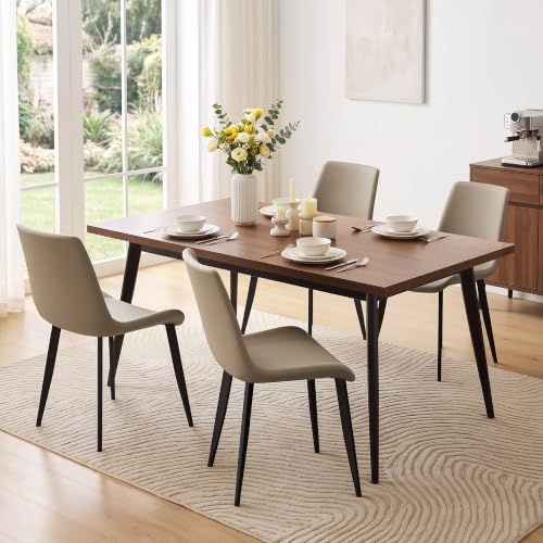 Image of Modern Dining Chairs Set of 2, PU Leather Dining Room Chairs, Upholstered Kitchen Chairs with Ergonomic Backrest & Sturdy Metal Legs, Perfect for Dining Room, Living Room, Khaki