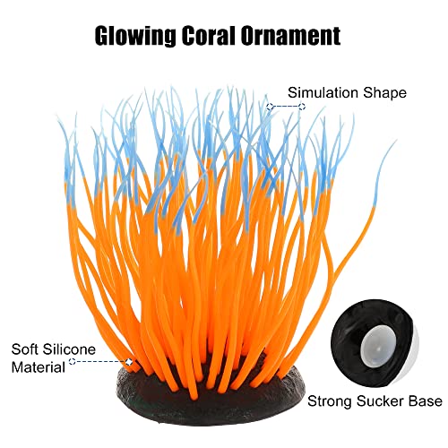 Image of VOCOSTE Soft Silicone Glowing Aquarium Simulation Coral 4.33 inch, Fluorescence Floating Aquatic Artificial Coral for Fish Tank Decoration, Orange