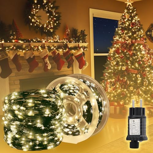 SALCAR 100M 1000 LED Lichterkette aus Kupferdraht, Weihnachtsbaum Lichterkette Draht mit 8 Modi, Timer und Memory, Wasserdicht Weihnachtsbeleuchtung für Außen Innen, Warmweiß