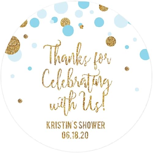 Andaz Press azúl bebé brilltante dorado para Baby Shower colección de fiesta, Etiqueta redonda personalizada , 1