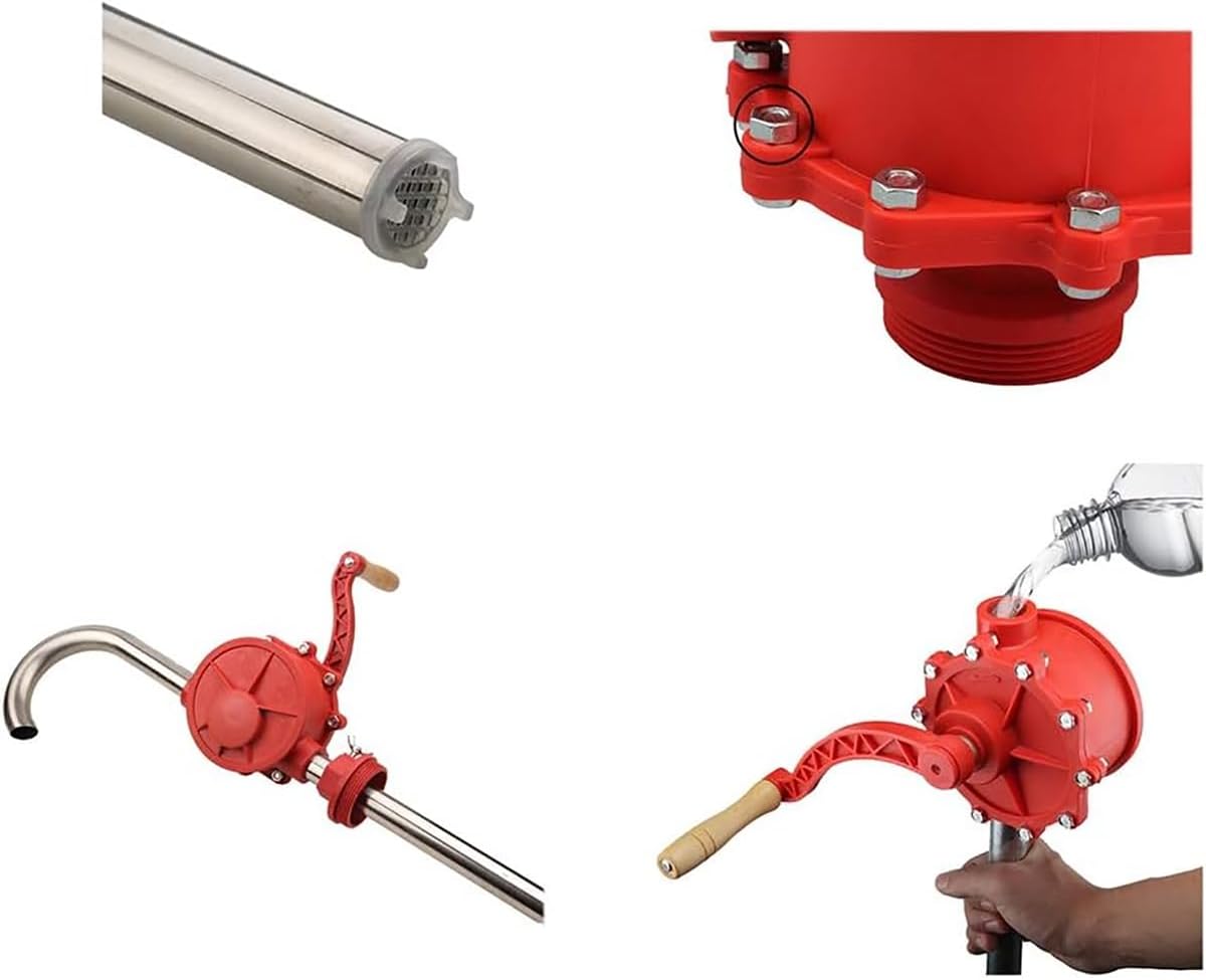 Self Priming Fuel Oil Diesel Pump - Hand Crank Oil Barrel Pump with 5M Hose Pipe for Petrol Diesel Fuel Garage 55 Gallon 200 Litre Drum