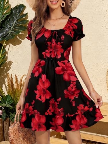 Image of HUHOT Teen Petite Women Floral Short Summer Mini Dresses with Pockets Cute Milkmaid Sundress 2026