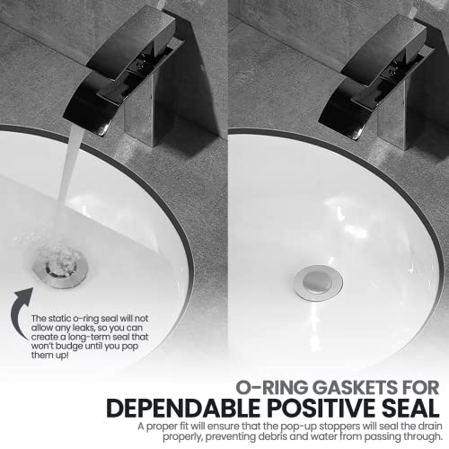 (2-Pack) Bathroom Sink Pop-Up Stoppers - With Brushed Nickel Finish - Fits Most Pop-Up Stoppers Design 1-3/8” Cap Outer Diameter, 4-1/2 Overall Height - With 2 Mounting Holes And Gasket Seal #TOP6