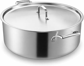 16 Qt Tri-Ply Stainless Steel Brazier with Cover, SS3 Series, Commercial Grade, Silver, 5.5 Inch Height, NSF Listed, Induction Ready