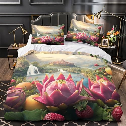 Housse de couette microfibre résistante 220x240cm avec parure de lit château 3D - 2
