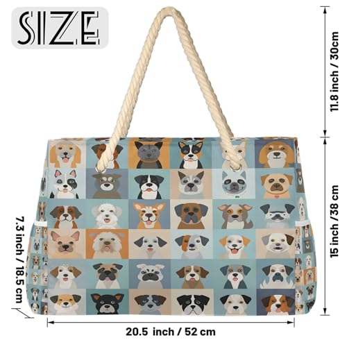 Cute Animal Dogs Puppy Large Beach Bags for Women with Zipper Beach Tote Bag Waterproof Sandproof Gym Swim Pool Grocery Travel Bag2