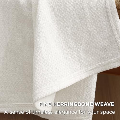 Image of Bedsure 100% Cotton Blanket, Herringbone Weave, King, White