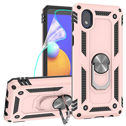 ZingCon Compatible for Samsung Galaxy A01 Core / M01 Core / A3 Core Phone Case,[HD Screen Protector]Shockproof Protective Case with Ring Kickstand Fit Magnetic Car Mount for Galaxy A01 Core-Rose Gold