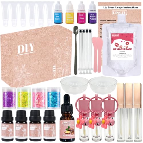 DINGTU DIY Lip Gloss Making Kit - Make Your Own Lip Glosses Moisturizing DIY Lip Glaze Handmade Glittery Set for Teens Girls Women Makeup Lover Beginner Christmas Birthday Gift