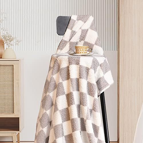 DREAMLANDING Checkerboard Checkered Blanket Grid Chessboard Gingham Throw Blanket Fuzzy Fluffy Cozy Thick Warm Soft Microfiber Plaid Blanket for Home Decor Bed Sofa Couch (Grey Plaid,127 * 152cm)