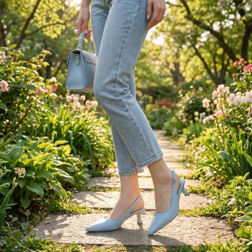Image of RIBONGZ Sexy Slingback Pumps Elegant Dressy Heels for Women Closed Toe Pointy High Heels Wedding Bride Prom Party Evening Shoes