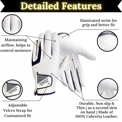 Sports Gear Ltd Golf Gloves Men Pack of 3 Cabretta Leather, for All Weather Conditions, Soft Feel Grip & Comfortable - Image 2