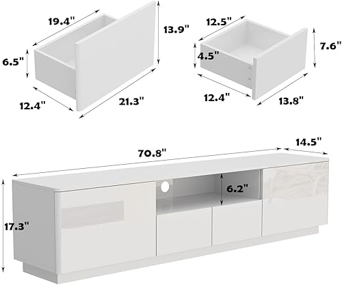 Miniatura 2 de FAMAPY Soporte de TV de alto brillo con luces, consola de TV moderna con 4 cajones y estante abierto, consola multimedia brillante, soporte de TV