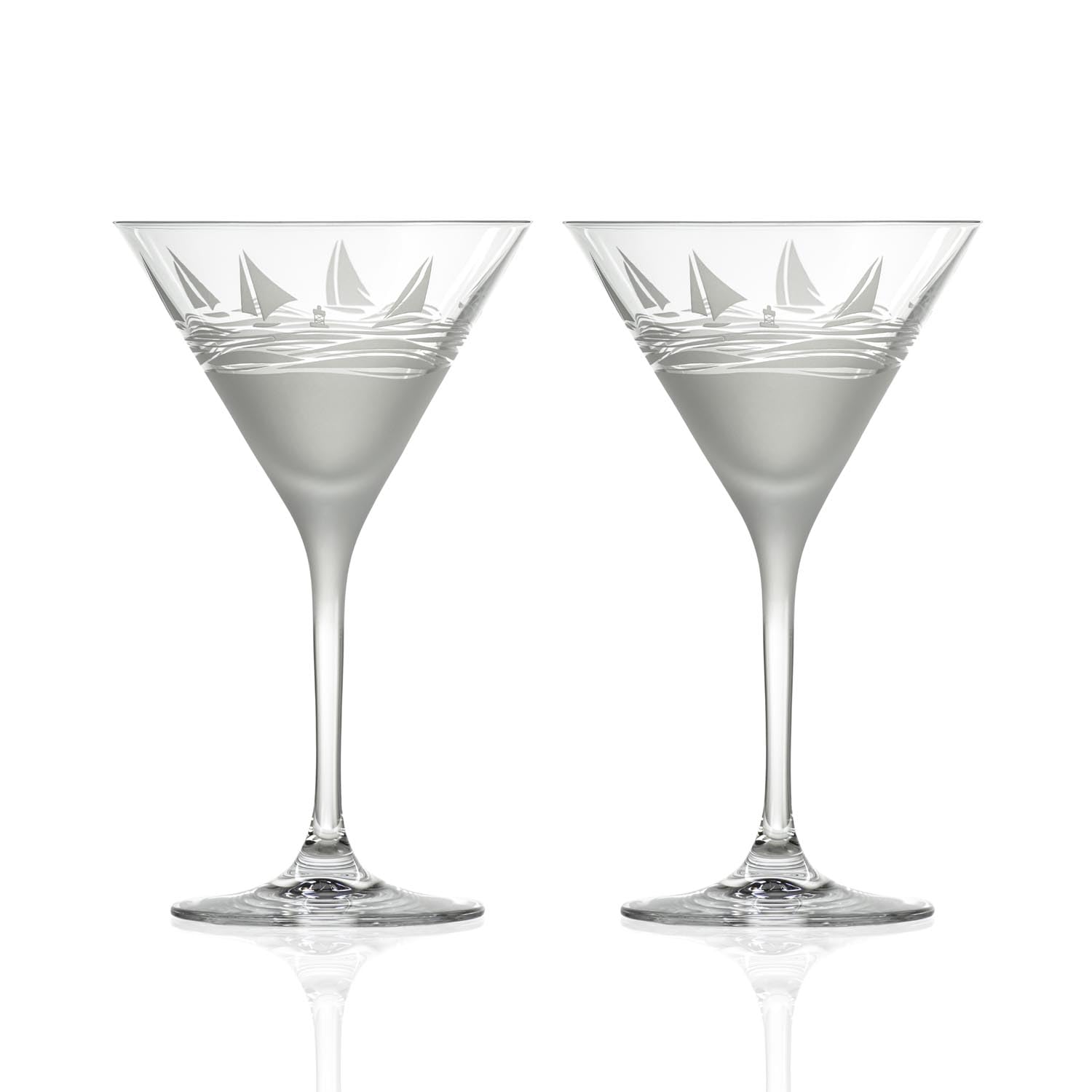 Rolf Glass Regatta 10oz Martini Cocktail Glass | Set of 2 Lead-Free Glasses | Proudly Made in the USA | Engraved Martini Glasses | Nautical Sailboat Design