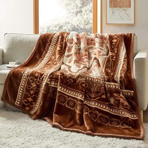 Nestl Korean Mink Blanket Queen Size - 9 Lbs Velvet Fleece Korean Blanket - 2 Ply Warm & Thick Winter Blanket - Wrinkle & Fade Resistant - 79 x 94 Inches (Brown)