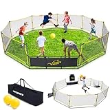 MerryMove Gaga Ball Pit Portable: 15FT 3in1 Gaga Pit with Basketball Hoop and Soccer Goals - Play System for Kids 4 to 12 Years Old Indoor Outdoor for Backyard School Camp Activities