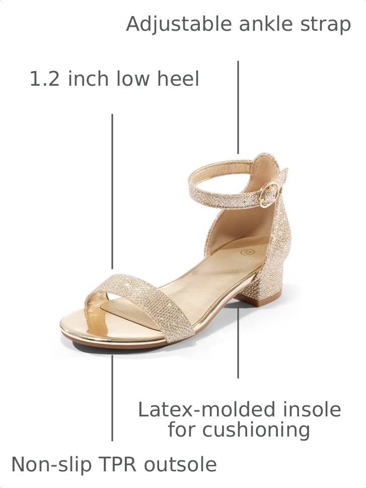 Image of K KomForme Girls Sandals Low Heels Dress Pump Ankle Strap Open Toe Wedding Party Shoes(Toddler /Little Kids /Big Kids)