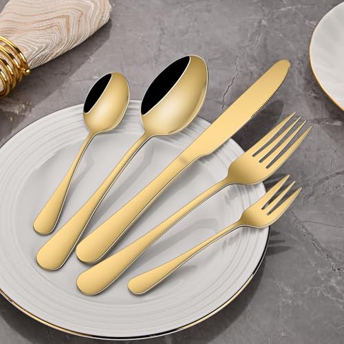 30-teilig Edelstahl Bestecksets 6 Personen, Besteck Gold Spülmaschinenfest – Ansicht 6