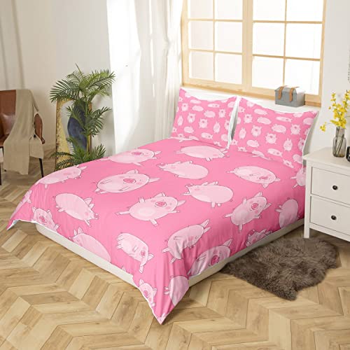 Loussiesd Girls Pink Pigs Comforter Cover Cartoon Pig Bedding Set Kawaii Pig Duvet Cover for Children Kids Boys Microfiber 3D Animals Bedspread Cover King Size - Image 2