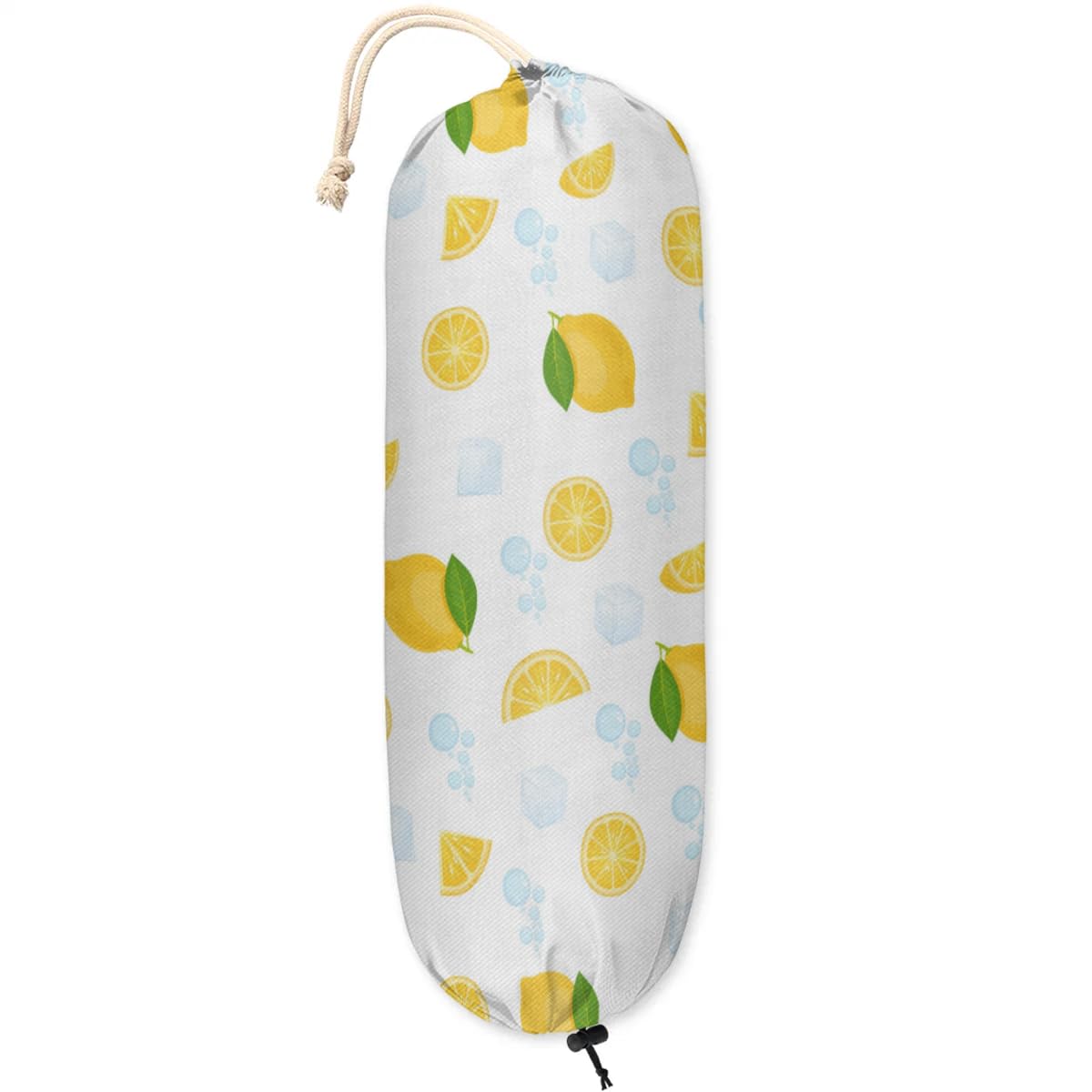 OMFUNS Lemon Pattern Plastic Bag Holder, Wall Mount Grocery Bag Holder Dispenser, Lemon Slices Reusable Shopping Trash Bag Carrier Storage Organizer