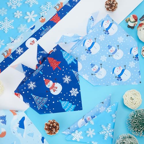 Image of Abbylike 50 Pcs Winter Dog Bandanas Bulk, Blue Snowflake Snowman Penguin