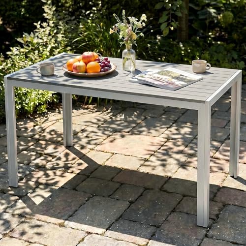 LIFERUN Table de Jardin Moderne en WPC 110 x 70 cm, Table de Terrasse Extérieure pour 4 à 6 Personnes, Table de Balcon en Aluminium, Effet Bois...