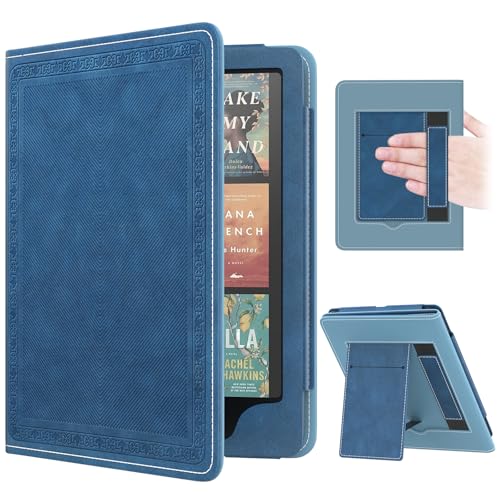 Image of MoKo Case for 7 inch /6.8 inch Kindle Paperwhite(12th /11th Gen-2024 /2021) and Kindle Colorsoft Signature Edition, Slim PU Shell Cover Case with Auto-Wake /Sleep for Kindle Paperwhite 2024, Blue Vintage Twill