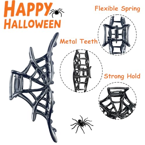 3 Piezas Pinzas de Garra para Cabello en Diseño de Telaraña de Metal, Aleación para Cabello Grueso, Estilo Punk Y2K para Halloween, Clips Franceses Negros para Mujeres y Niñas (Negro, Dorado, Plateado) miniatura 6