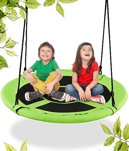 RELAX4LIFE Balançoire Nid d’Oiseau pour Enfants Extérieure, Siège Suspendu Rond avec Diamète de 100cm, Réglable en Hauteur de 100 à 160cm, Balançoire de Jardin avec Charge Maximal de 150kg, Vert