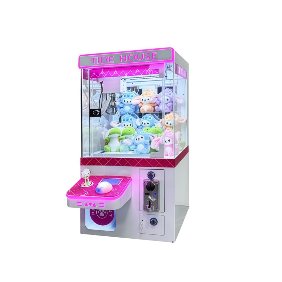 GrdMis 小型クレーンゲーム 三本爪クレーンアーム110v 業務用 自宅 本体 機 ゲームコイン100個プレゼント クレーンマシン マシン 省スペース コンパクト カプセルトイ【メニューに日本語も設定可能】 (ピンク)