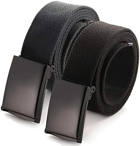 Cut To Fit Canvas Web Belt Size Up to 52" with Flip-Top Solid Black Military Buckle (16 Color and Combo Pack Options)