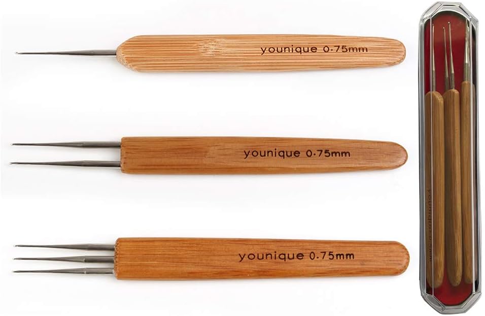 Dreadlocks Crochet Hook for Hair 3pcs/Set (1 Hook, 2 Hooks, 3 Hooks) 0.75mm Dreadlock Hooks with Wooden Handle Crochet Needles for Hair Dreadlock Needle Tool for Braid Craft