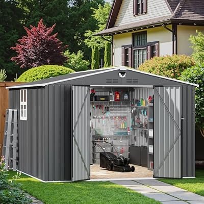10x12 FT Metal Storage Shed with Window,Outdoor Storage Building,Large Backyard Sheds