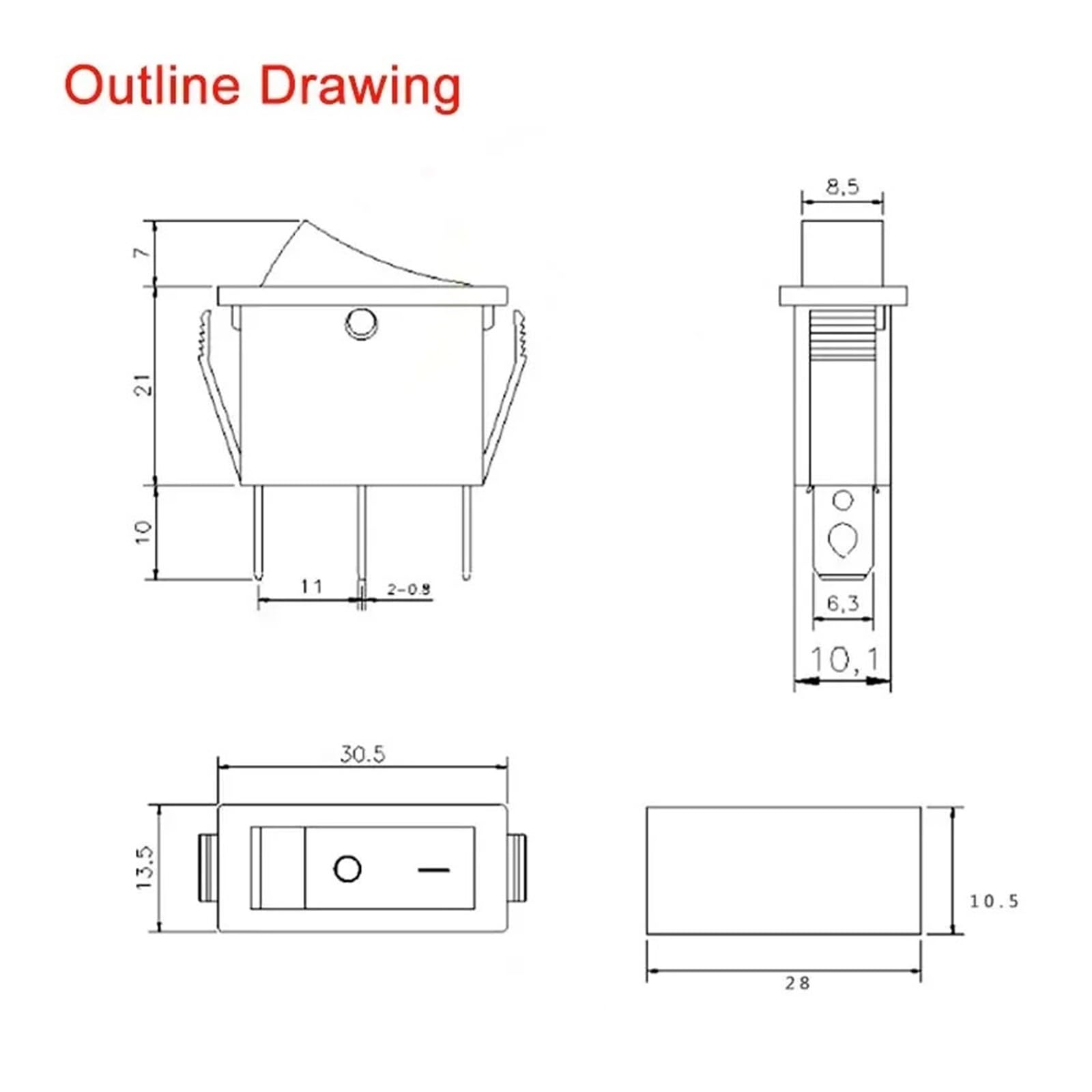 1 Uds KCD3 Interruptor Basculante ON-Off 2/3 Posiciones De Alimentación del Dispositivo 3 Pines con Luz 16A 250V / 20A 125VAC, 35x31x14mm(Back On-Off-on)
