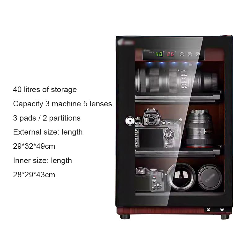 Electronic Moisture-Proof Box, Camera Photographic Equipment Moisture-Proof Cabinet, Laboratory Equipment Storage Drying Box,Black,40L