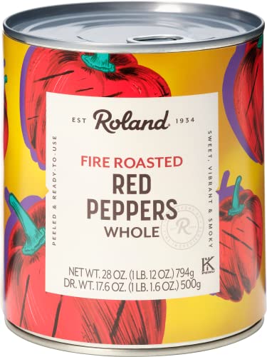 Image of Roland Foods Whole Fire Roasted Red Peppers, Specialty Imported Food, 28 Ounce Can, Pack of 4
