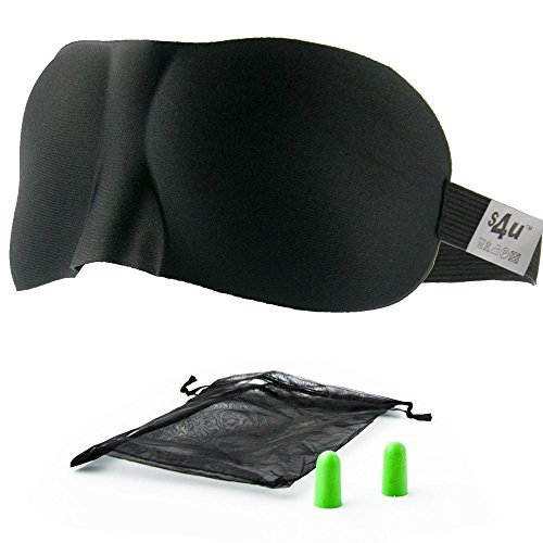 Eye Mask/Sleep Mask - Sleeping Masks for Men & Women * MONEY BACK GUARANTEE, Better than Silk - S4U Luxury Patented Contoured & Comfortable Sleep Mask & Ear Plug Set is the Best Blackout Eyemask it will Block Light but Wont Touch your eyes like other Eyemasks - Carry Pouch and Ear Plugs Included for FREE