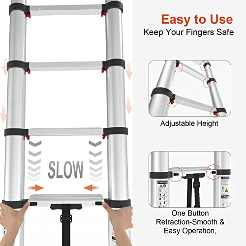 image for 12.5ft Telescoping Ladder, LUISLADDERS Aluminum Telescopic Extension L