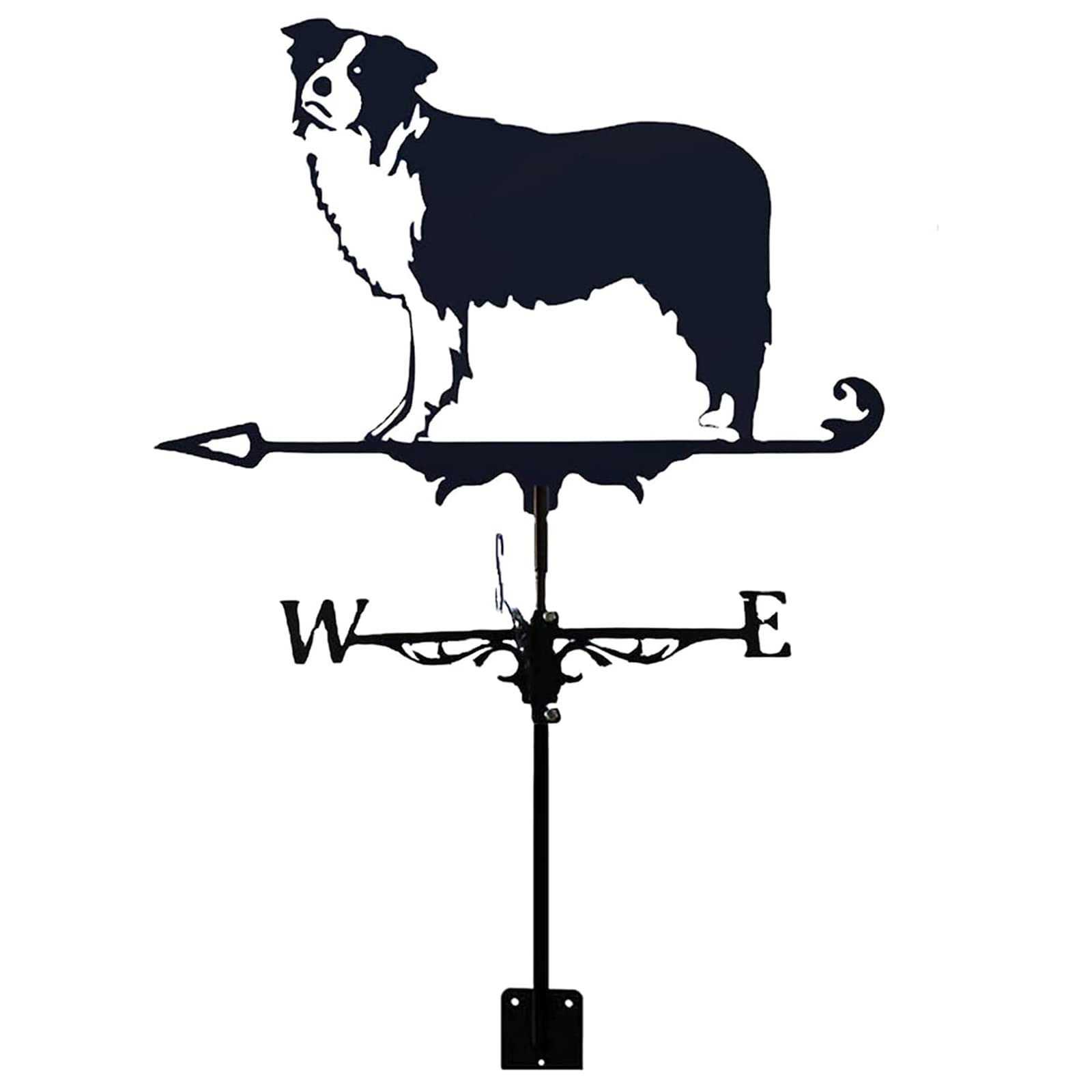 WIQUYBML Metal Weathervane Border Collie Dog Ornament Iron Weather Vane Weathercock Wind Direction Indicator Scene Garden Measuring Tools with Mounting Bracket