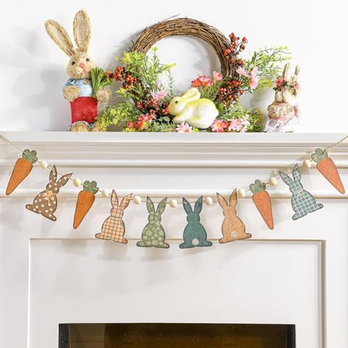 Osterhasen Girlande, Frohe Ostern Banner, Happy Easter Banner, Mit Holzperlen...
