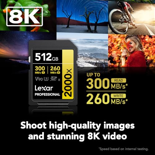 Image of Lexar 512GB Professional 2000x SDXC Memory Card, UHS-II, C10, U3, V90, Full-HD & 8K Video, Up to 300MB /s Read, for DSLR, Cinema-Quality Video Cameras (LSD2000512G-RNNNU)