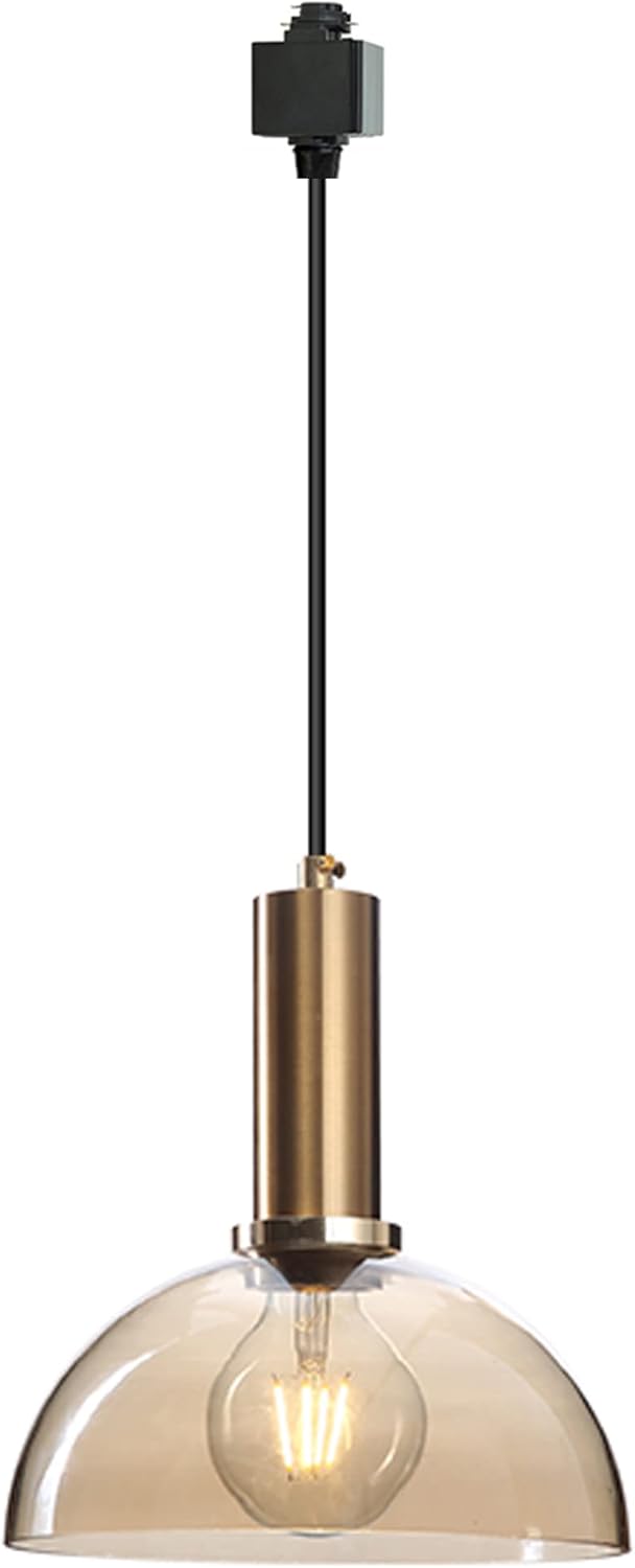 Dimmable H-Type Track Lighting Pendants with Semicircle Shape Retro Amber Hand-Made Glass Shade,1-Light 3.2 ft Cord Gold Finished E26 Socket Decorate for Kitchen Island Customizable