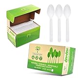Treeatery - 500 cucharas compostables, cucharas desechables, utensilios compostables a base de plantas, cubiertos desechables con certificación BPI, cubiertos desechables, color blanco marfil