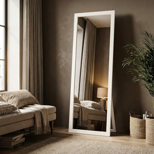 Image of ABOUT SPACE Cheval Mirror for Wall - 5 Feet Unbreakable Mirror for Bedroom | Full Length Tempered Glass with Stand Sturdy MDF Frame Vertical Display for Living Room, Bedroom - White