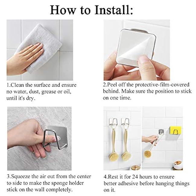 Adhesive Sponge Holder Sink Caddy for Kitchen Accessories - SUS304 Stainless Steel Rust Proof Waterproof, Quick Drying (2 Pack)