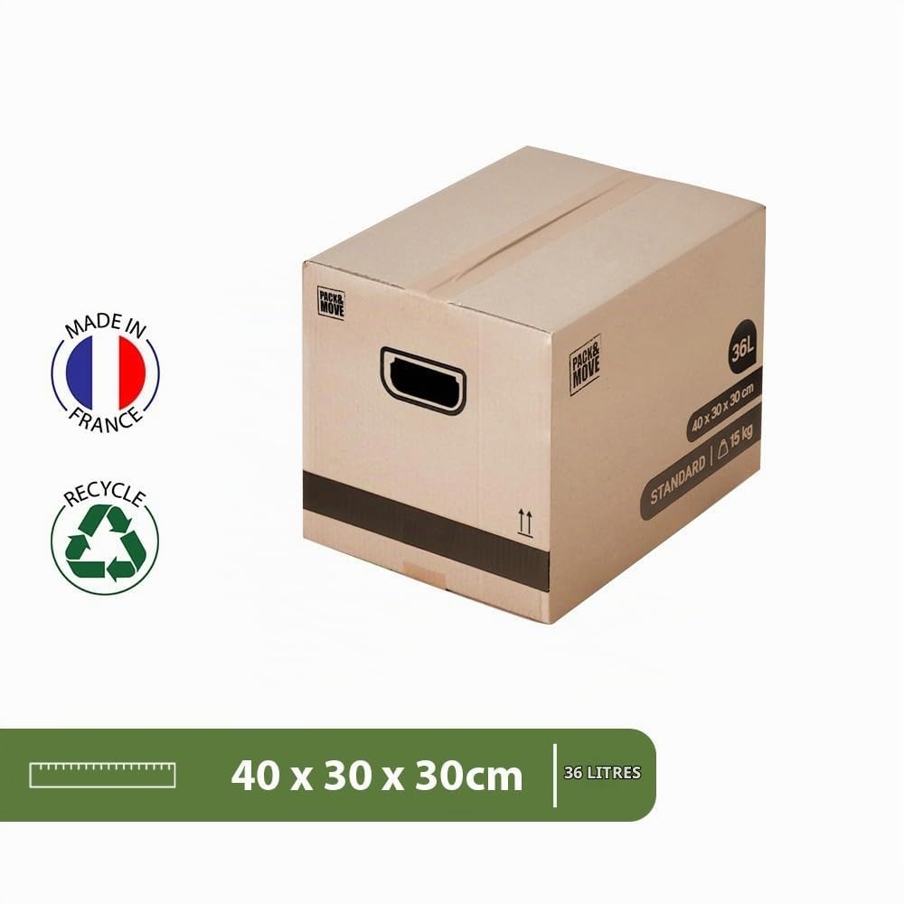 Pack and Move - Lot 30 Cartons Tailles Mixes - 60 x 30 x 30 cm + 40 x 30 x 30 cm - Déménagement - 2 Tailles