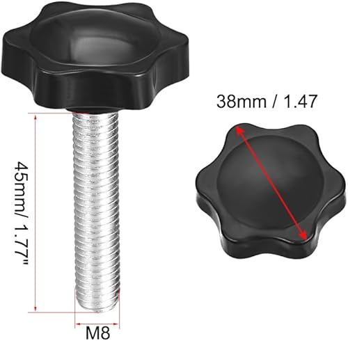 Miniatura 2 de uxcell Pomo de tornillo de sujeción, 1.496 in de diámetro con forma hexagonal de ciruela, perilla de estrella M8 x 1.772 in, rosca macho, 2 unidades